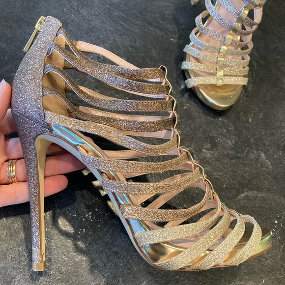 Women's ALDO gold bronze ombré glitter stiletto heels sandals shoes size 8.5 - Picture 2 of 11